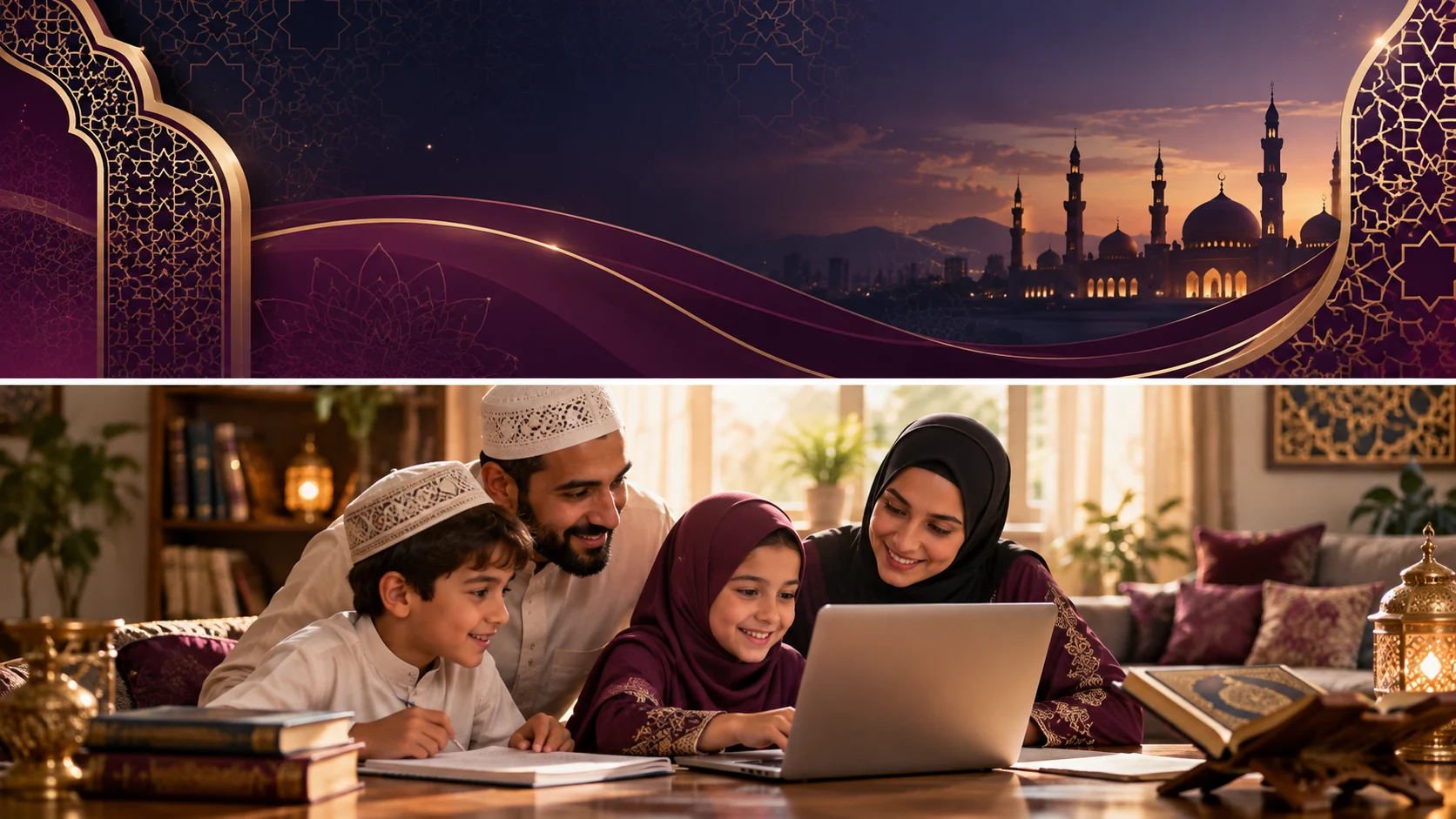 A family learning together in a calm Quran study setting